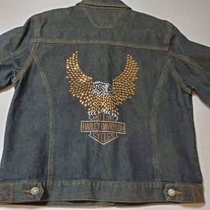 Harley-Davidson Womens Denim Jean Jacket Size Large Bling Biker Eagle L
